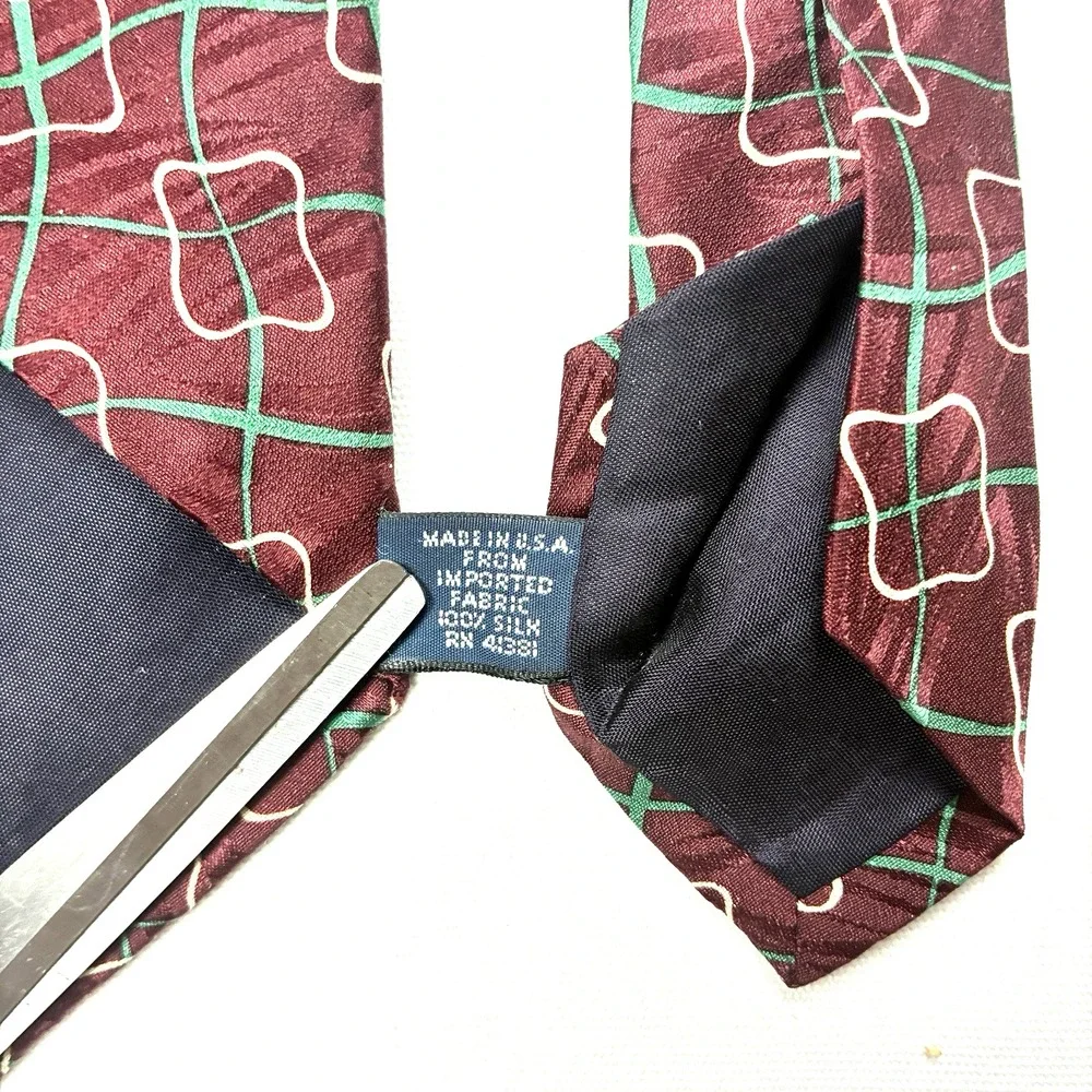 Polo Ralph Lauren Silk Tie Burgundy Abstract Art Print Hand Made USA